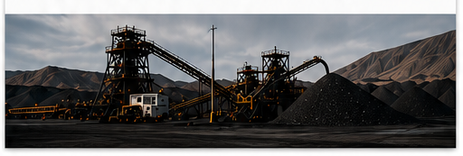 Mining site with conveyor stackers and stockpiles